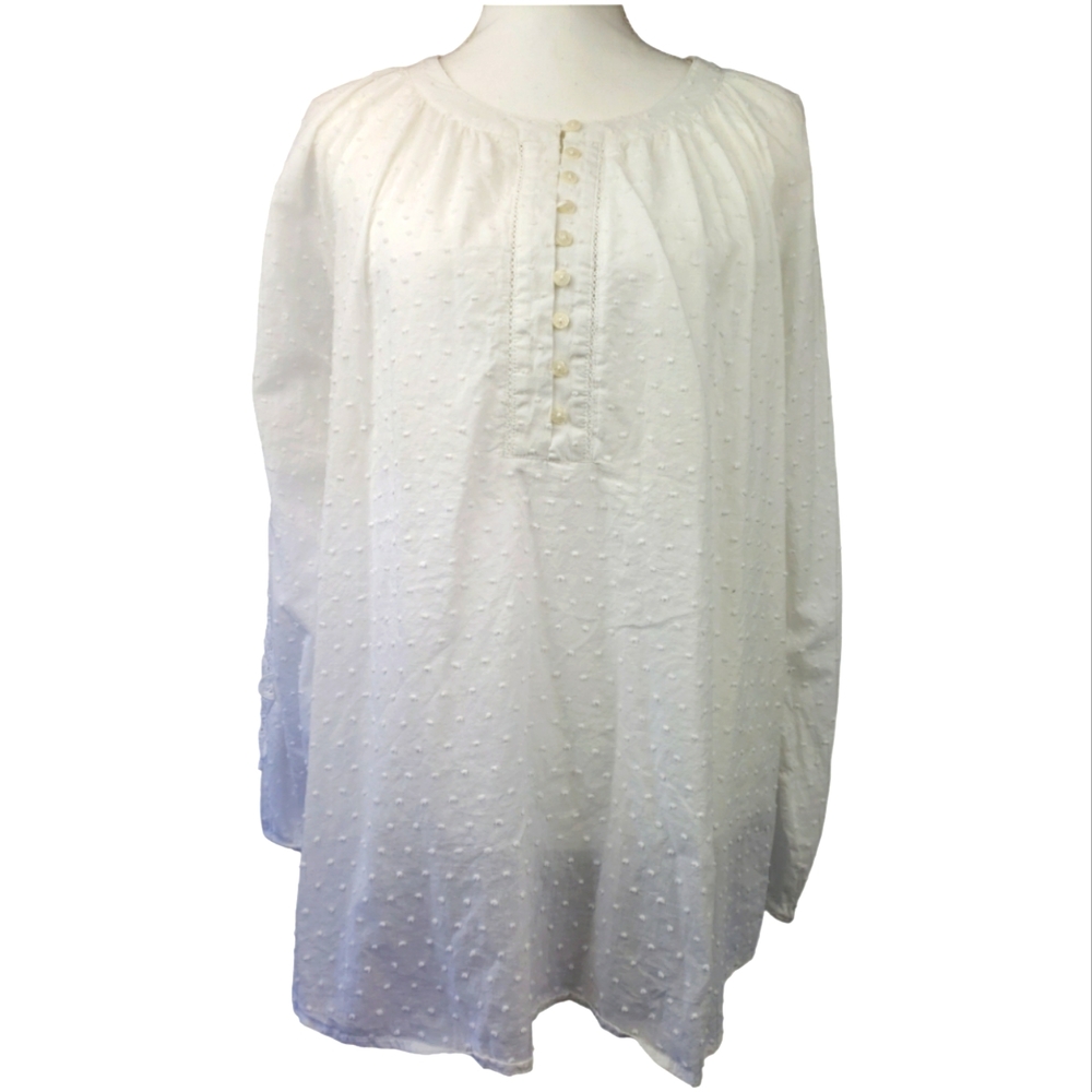 Lane Bryant Embroidered Open Sleeve Blouse Swiss Dot Size Large in White